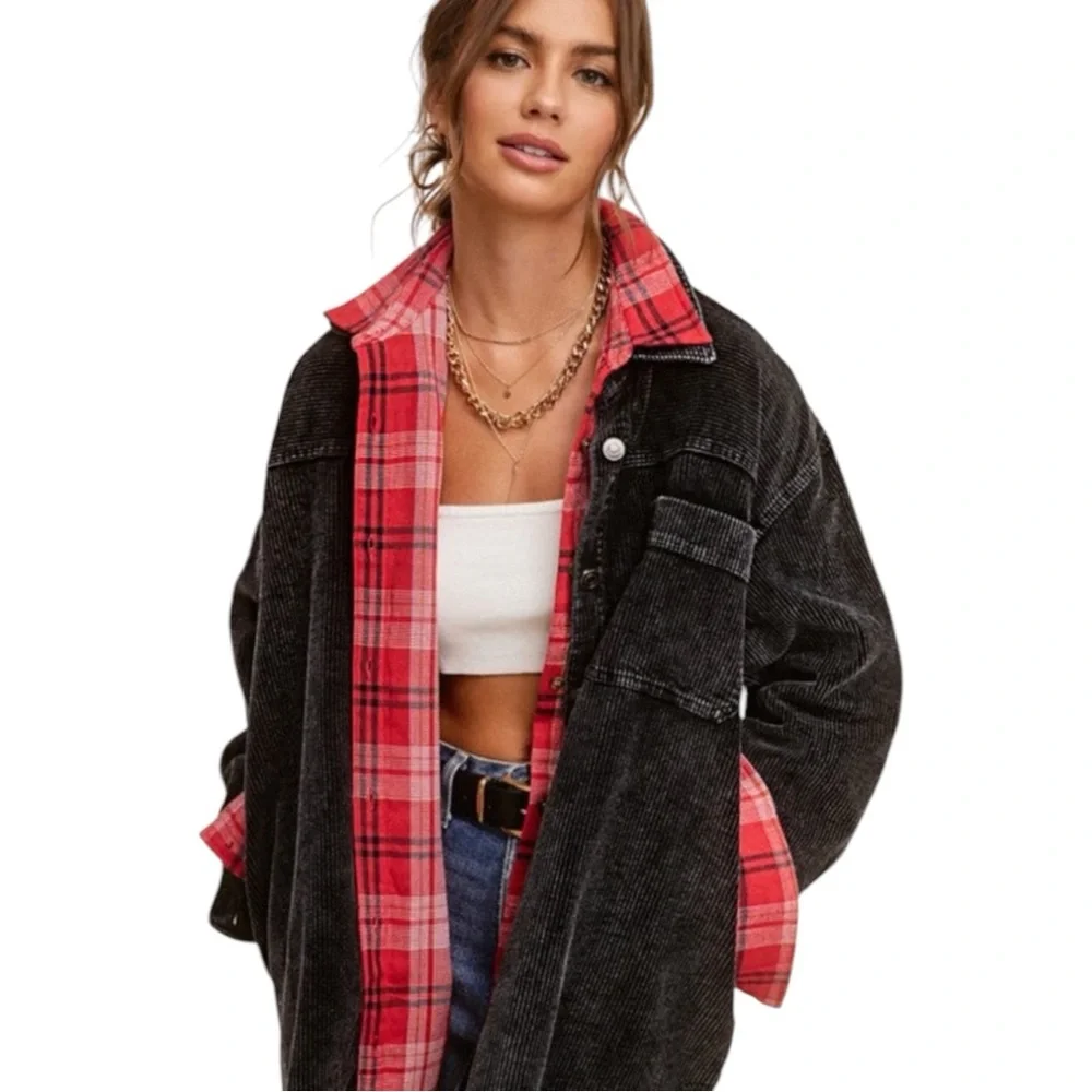 🆕 La Miel Black Corduroy Shacket - Picture 2 of 2